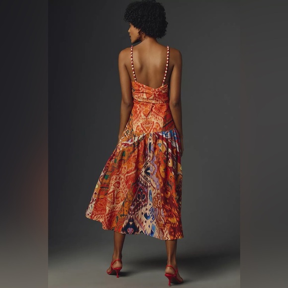 Farm Rio x Anthropologie Sleeveless Midi Dress new size large orange drop waist - Picture 2 of 12